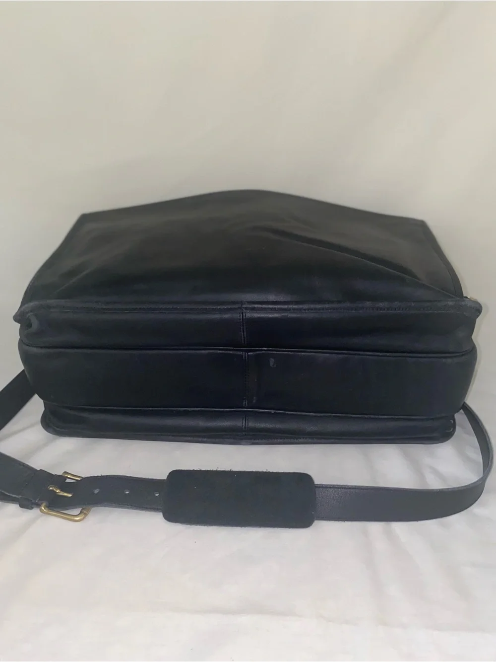Coach Black Leather Briefcase with Brass Accents